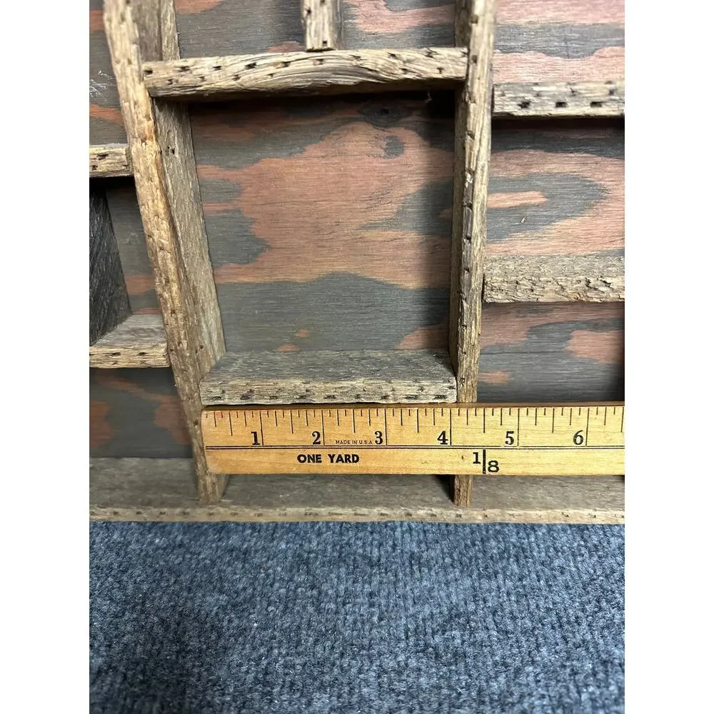 Vintage primitive wood trinket shelf house shape knick knacks display rustic 16”